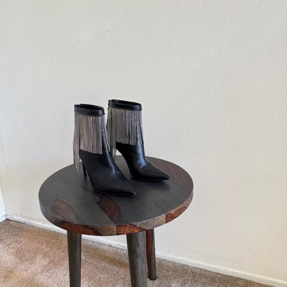 BALMAIN Mercy fringed leather ankle boots 37